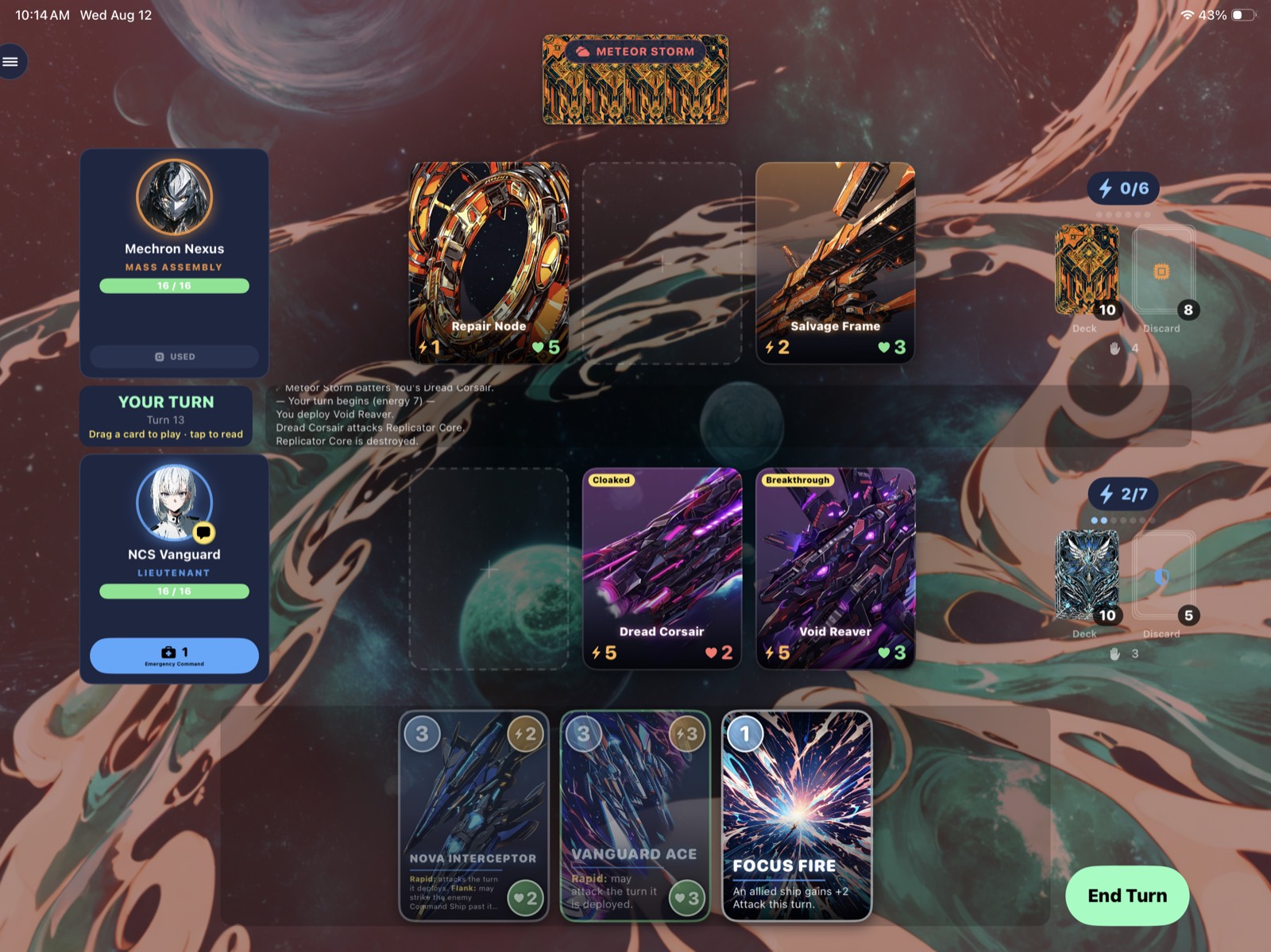 A fleet battle featuring salvage and repair ships on the board
